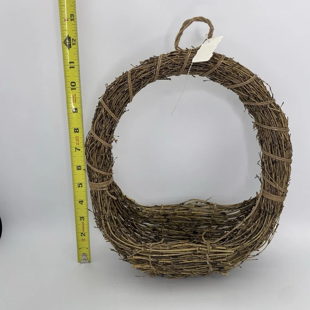 Vtg Woven Nest Wall Basket with Hang Loop Rustic Farmhouse Boho Decor Storage